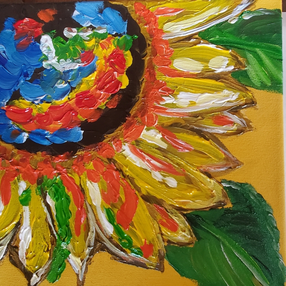 Original acrylic painting. Abstract sunflower.